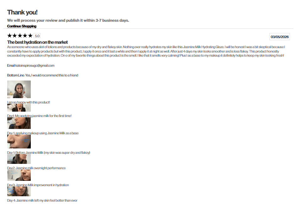 Jasmine Milk Review Submitted