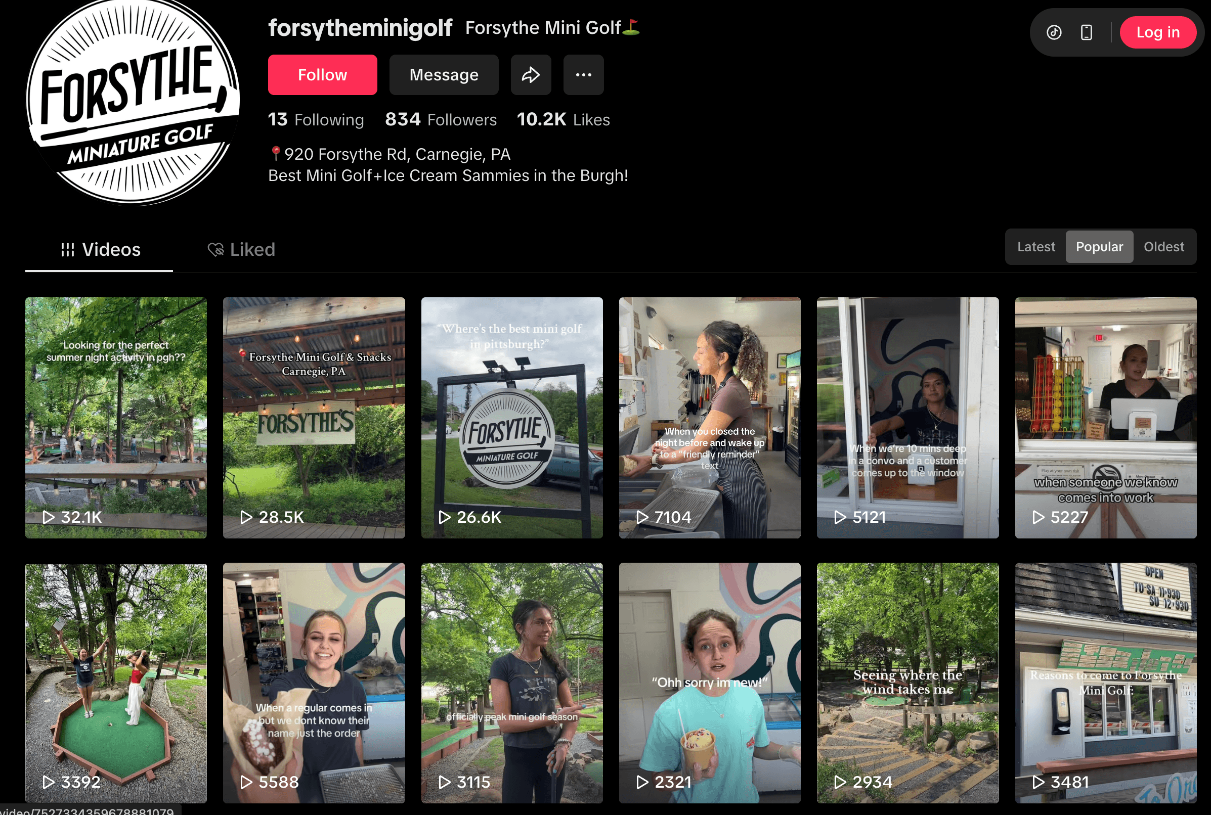 Forsythe Mini Golf & Snacks Tiktok page