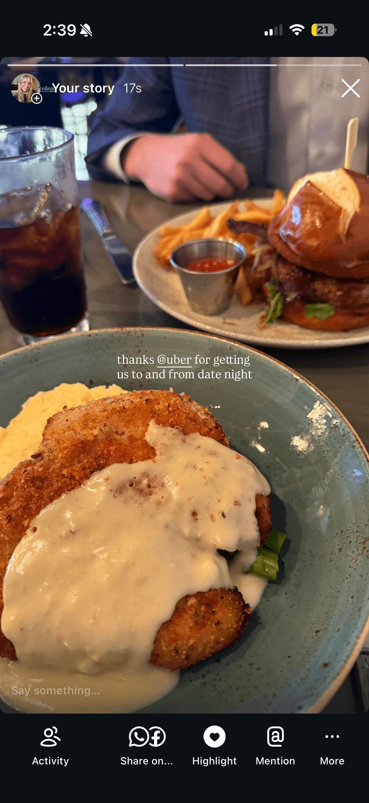 Insta story #2 (date night uber)