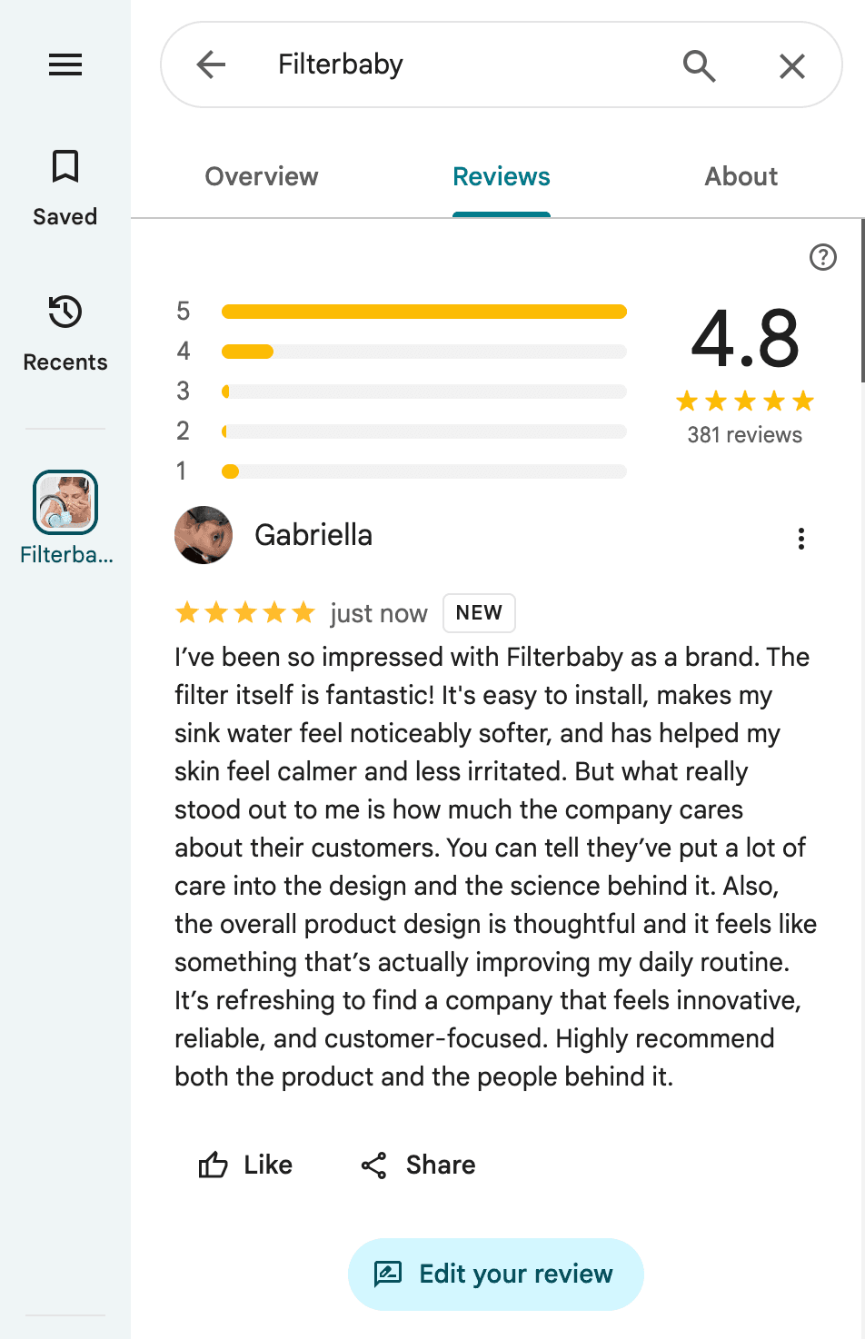 Completed Google Review of Product #2