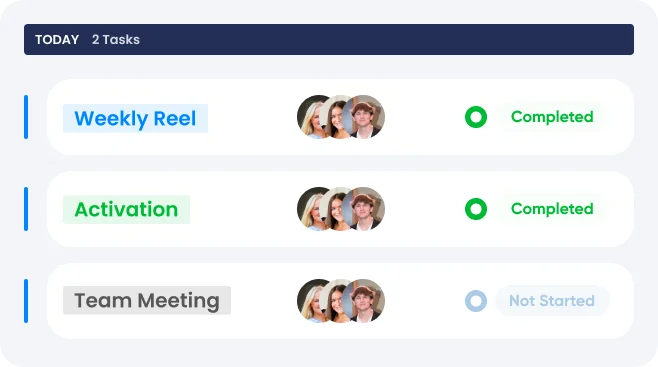 H\FC for brands — a task list with completion status per student